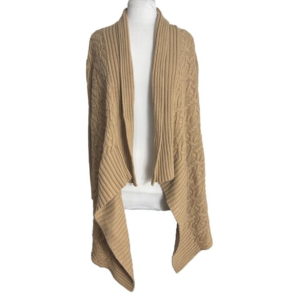Chicos Womens Size 2 Large Tan Open Front Cardigan Fountain Cable Knit Draped - Picture 7 of 7